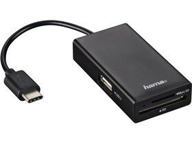 Hama USB HUB-Adapter kombo Type-C USB čitač kartica, crni (54144)