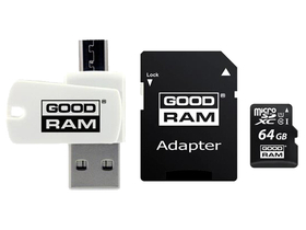 GoodRam All In One TransFlash 64GB microSDHC Evo memóriakártya, Class 10, UHS-1 + SD adapter + USB kártyaolvasó