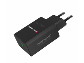 Swissten mrežni adapter za punjač PowerDelivery 25W, iPhone + Samsung, crni