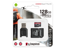 Kingston Canvas React Plus 128GB micro SDXC memorijska kartica + adapter, čitač kartical Class 10, UHS-II, U3, (MLPMR2/12