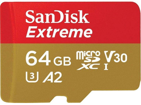 SanDisk Extreme 64GB microSDXC памет + адаптер, клас 10, UHS-I, U3, V30, A2 (183505)