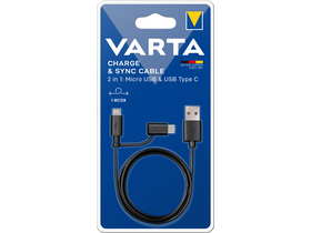 Varta 2in1 Charge and Sync USB mikroUSB-C kabel, 1m