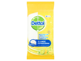 Dettol Power & Fresh Citrom & Lime, univerzalni mokri brisalec za brisanje površin 32 kos