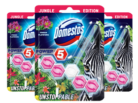 Domestos Power 5 WC-frissítő Blokk Zebra Limited Edition Fresh Flowers, 3x55g