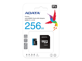 ADATA MicroSD-Karte - 256GB microSDXC UHS-I Class10 A1 V10 (R/W: 100/25 MB/s) + Adapter