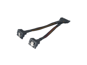 Akasa 15pin SATA muški, 2x 15pin SATA ženski kabel za napajanje zakrenut 90°, 15 cm, AK-CBPW15-15BK