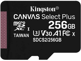 Kingston Canvas Select Plus 256GB micro SDXC paměťová karta, Class 10, A1 (SDCS2 / 256GBSP)