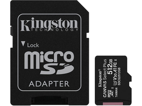 Kingston Canvas Select Plus MicroSDXC 512GB memóriakártya + SD adapter, class 10