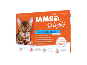 IAMS Delights Nassfutter für erwachsene Katzen, Fischfuttersammlung in Saft