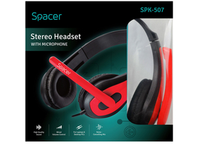Spacer SPK-507 slúchadlo s mikrofónom, Stereo, 3.5 mm, čierna/červena