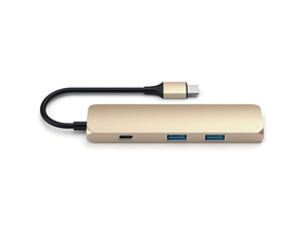 Satechi alumínium SLIM Type-C MultiPort adapter (HDMI 4K, PassThroughCharging, 2x USB 3.0),  zlatna