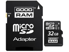Goodram 32GB microSDHC memóriakártya + adapter, Class 10, UHS-i 1 (M1AA-0320R12)
