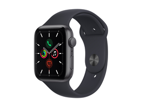 Apple Watch SE (v2) GPS, 40 мм, тъмно сив, с черна спортна каишка