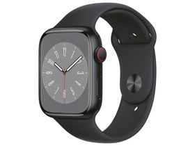 Apple Watch Series 8 Cellular, 45 mm, Aluminiumgehäuse in Mitternachtsschwarz, mit Sportarmband in Mitternachtsschwarz