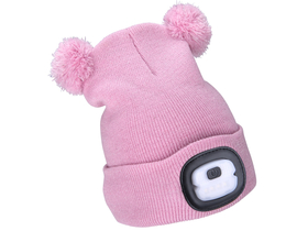 Extol čepice, dětská, růžová, pletená, s odnímatelnou LED čelovkou, 4×25 Lumen; USB dobíjecí Li-ion, 3 funkce