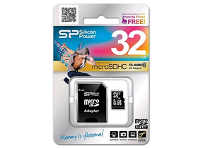 Silicon Power 32GB microSDHC kártya  CL10 + adapter