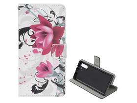 Kožený obal Gigapack pre Samsung Galaxy Note 10 (SM-N970F), biely, vzor lotusového kvetu