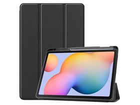 Gigapack álló, bőr hatású aktív flip tok Samsung Galaxy Tab S6 Lite 10.4 WIFI (SM-P610) készülékhez, fekete + S Pen tart