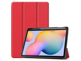 Gigapack álló, bőr hatású aktív flip tok Samsung Galaxy Tab S6 Lite 10.4 WIFI (SM-P610) készülékhez, piros + S Pen tartó
