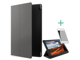 Lenovo álló, bőr hatású flip tok Lenovo Tab M10 (TB-X505F) készülékhez, fekete + képernyővédő fólia