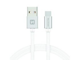 Swissten USB - USB-C dátový a nabíjací kábel, strieborný/biely, 1,2m