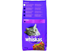 Whiskas száraz macskaeledel, marha+májas falat, 14kg (AG667)