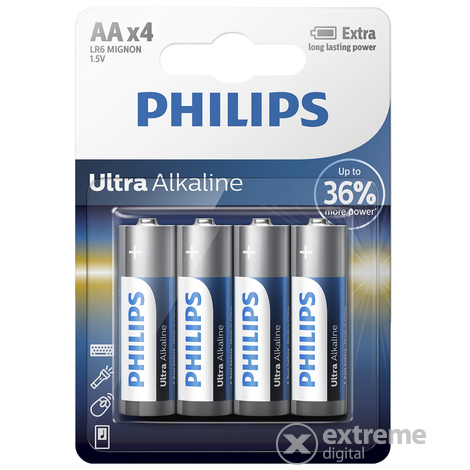 PHILIPS LR6E4B/10 Ultra alkáli AA elem, 4 db
