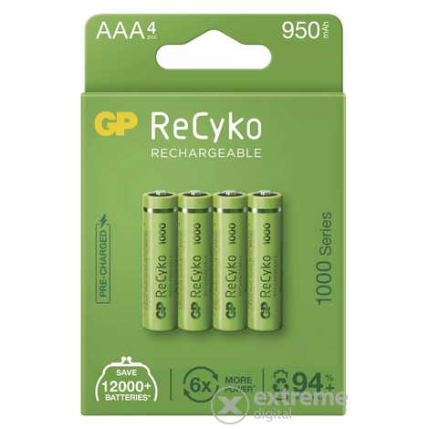 GP ReCyko NiMH tölthető akkumulátor, HR03 (AAA) 1000mAh, 4db, (B21114)