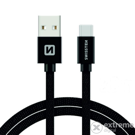 Swissten USB - USB-C adat- és töltőkábel, fekete, 2m