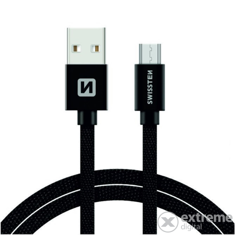 Swissten USB - micro USB adat- és töltőkábel, fekete, 2m