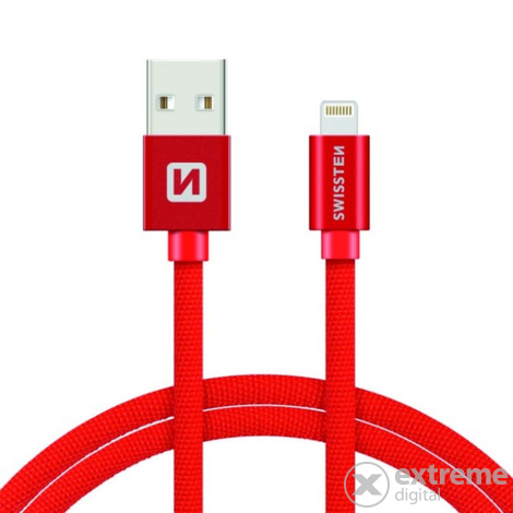 Swissten USB - lightning adat- és töltőkábel, piros, 1,2 m