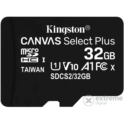 Kingston Canvas Select Plus 32GB MicroSDHC memóriakártya, class 10