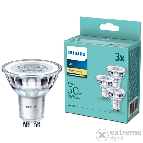 Philips GU10 LED крушка, 4.6W, 355lm, 2700K, топло бяло, 3бр