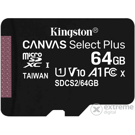 Kingston Canvas Select Plus 64GB MicroSDXC memóriakártya, class 10