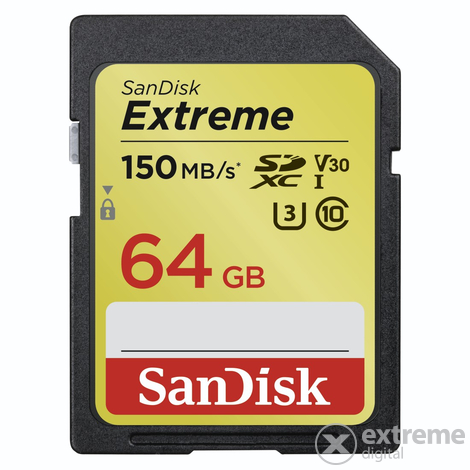 SanDisk SDXCExtreme kártya 64GB, 170/80 MB/s , UHS-I, Class 10, U3, V30 (121579)