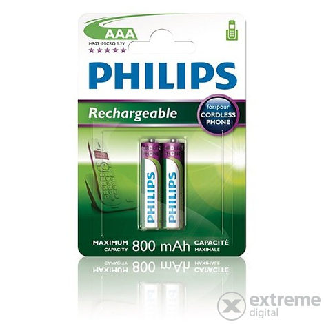 Philips R03B2A80/10 Újratölthető AAA 800 mAh 2 elem (belső doboz nélkül)