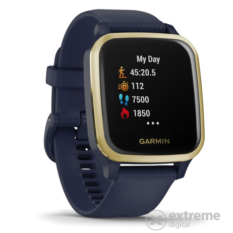 Garmin Venu Sq Music Smartwatch, dunkelblau, hellgoldener Rahmen