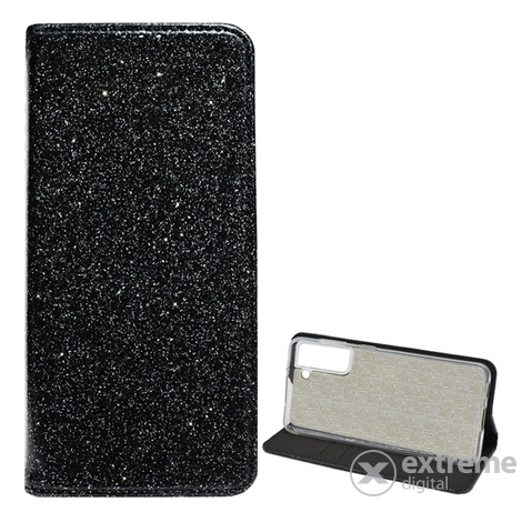 Gigapack kožený obal pre Samsung Galaxy S21 (SM-G991) 5G, čierny, trblietavý