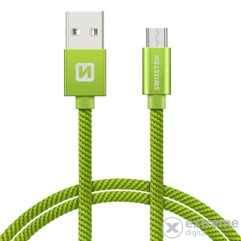 Swissten USB - micro USB adat- és töltőkábel, zöld, 2m