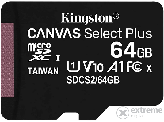 Kingston Canvas Select Plus 64GB MicroSDXC memóriakártya, class 10